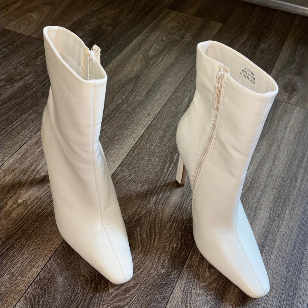 White Faux Leather Heel Boots